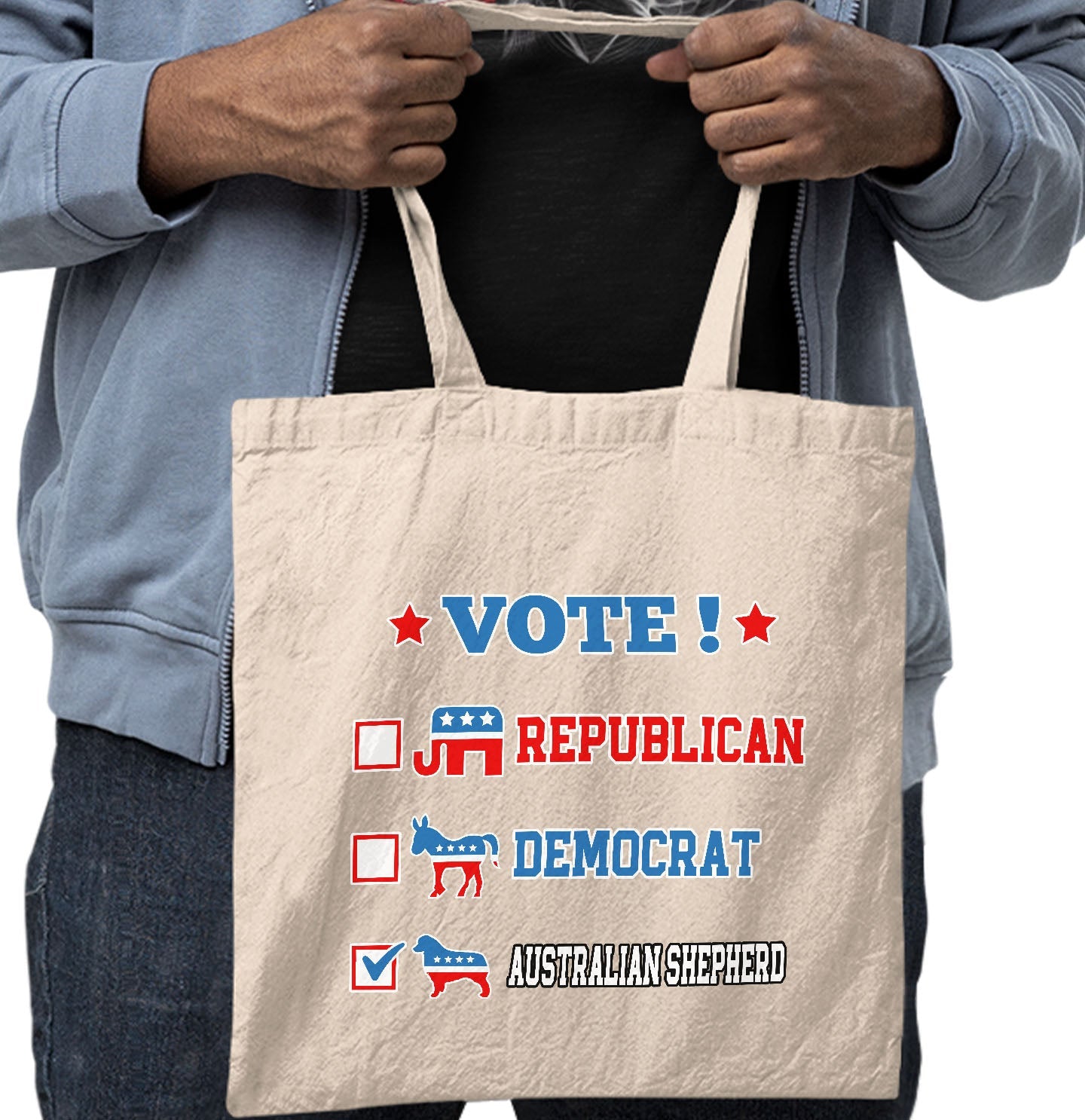 Vote for the Australian Shepherd - Cotton Canvas Tote