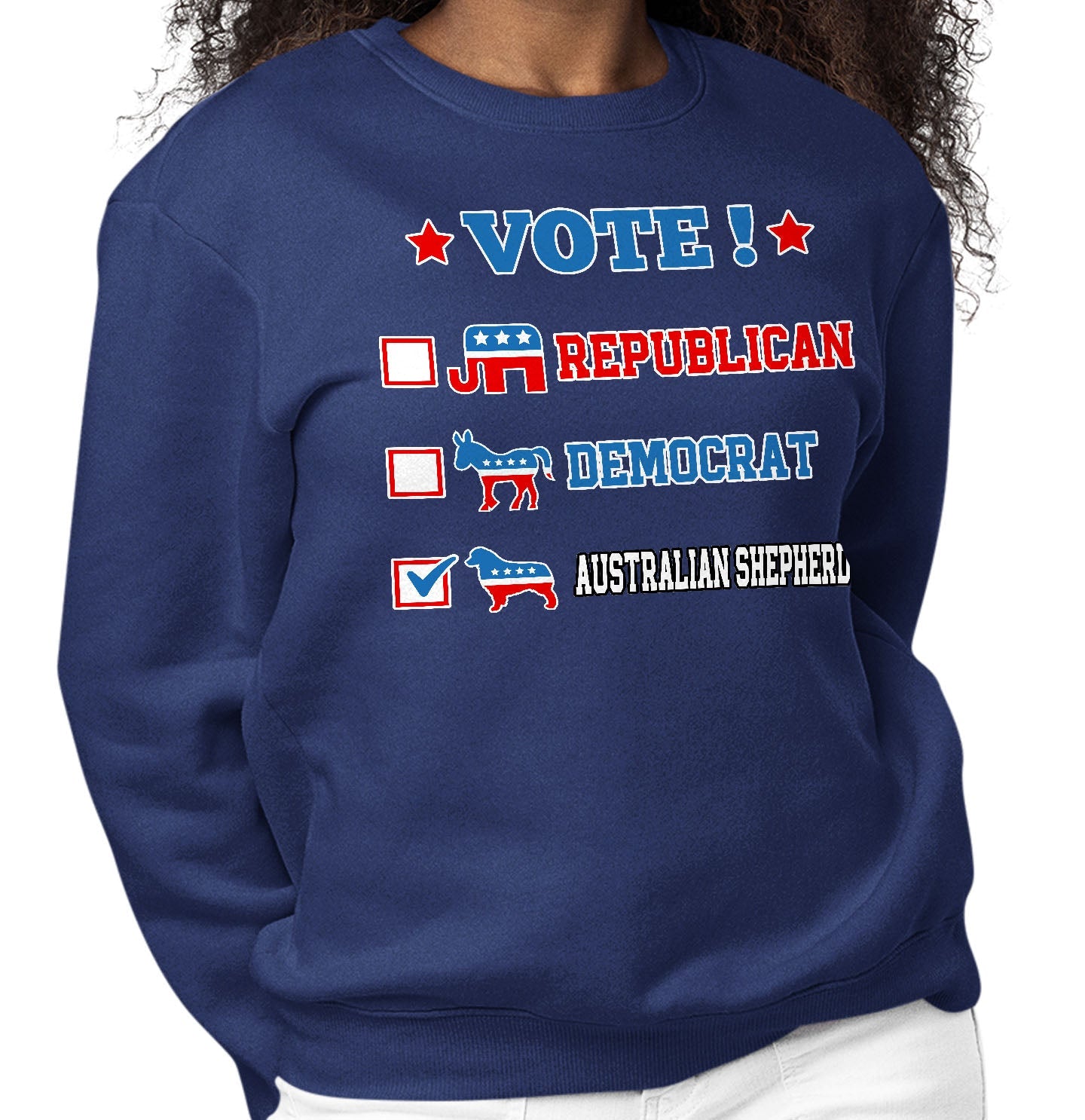 Vote for the Australian Shepherd - Adult Unisex Crewneck Sweatshirt