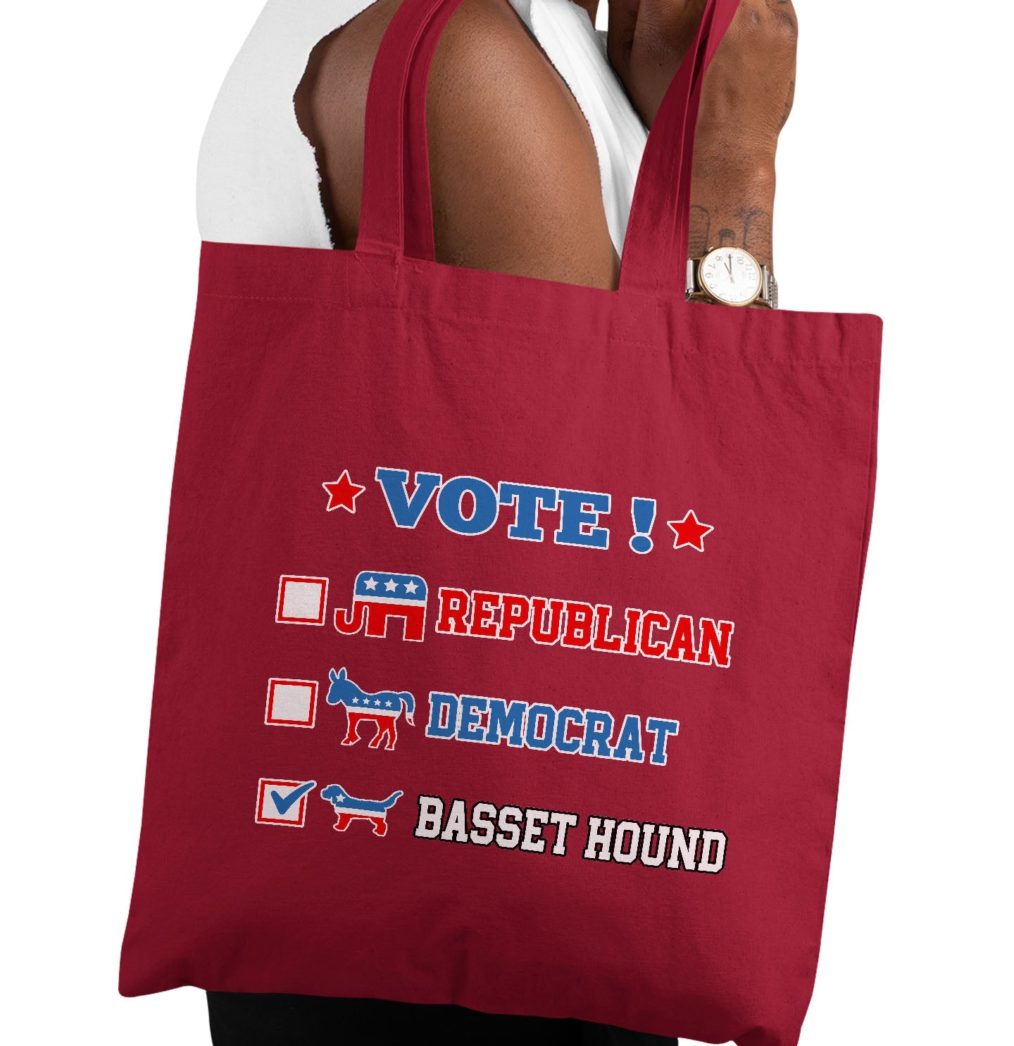 Vote for the Basset Hound - Cotton Canvas Tote