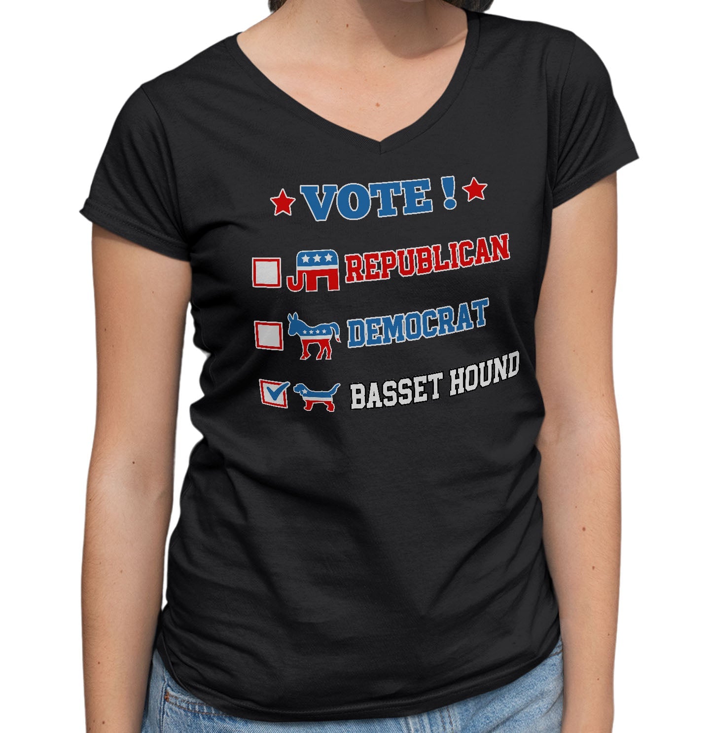 Vote for the Basset Hound - Women's V-Neck T-Shirt