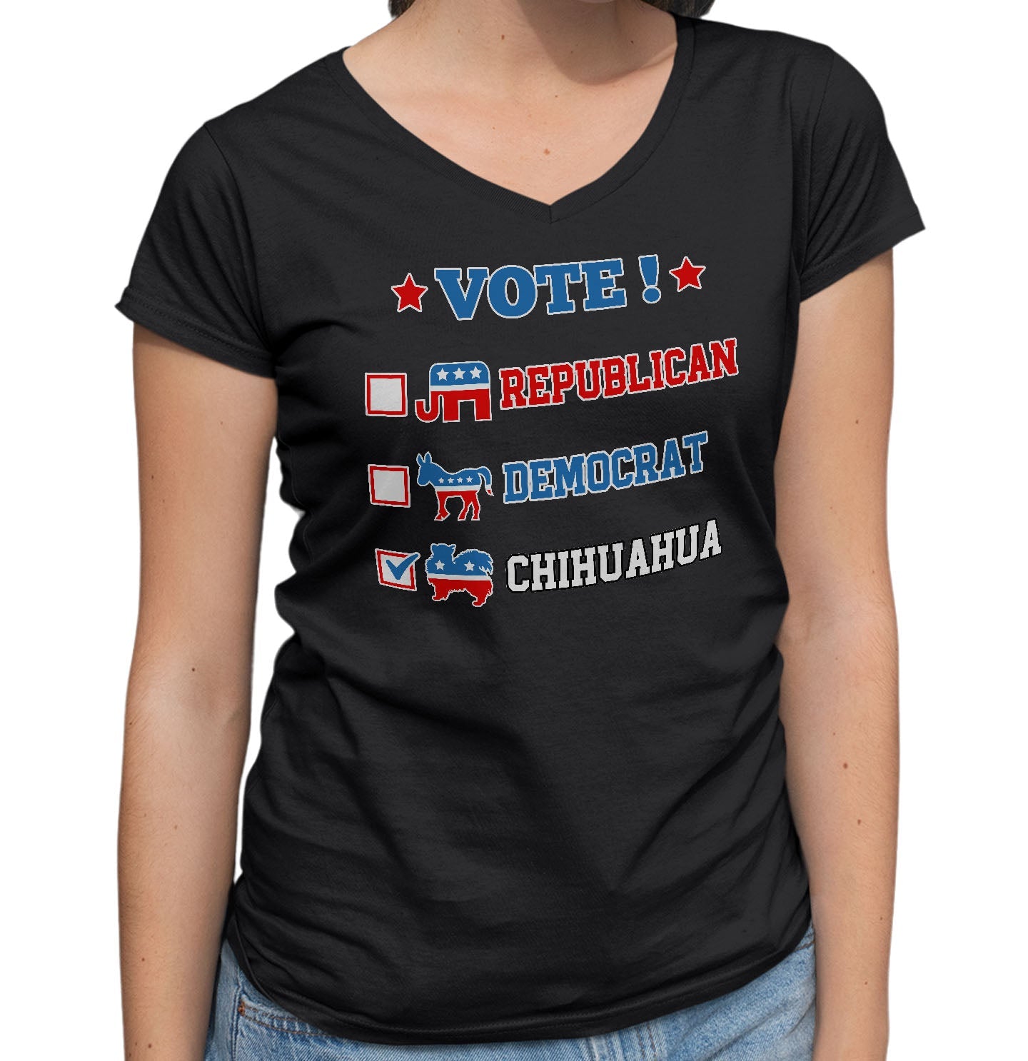 Vote for the Chihuahua (Long-Haired) - Women's V-Neck T-Shirt