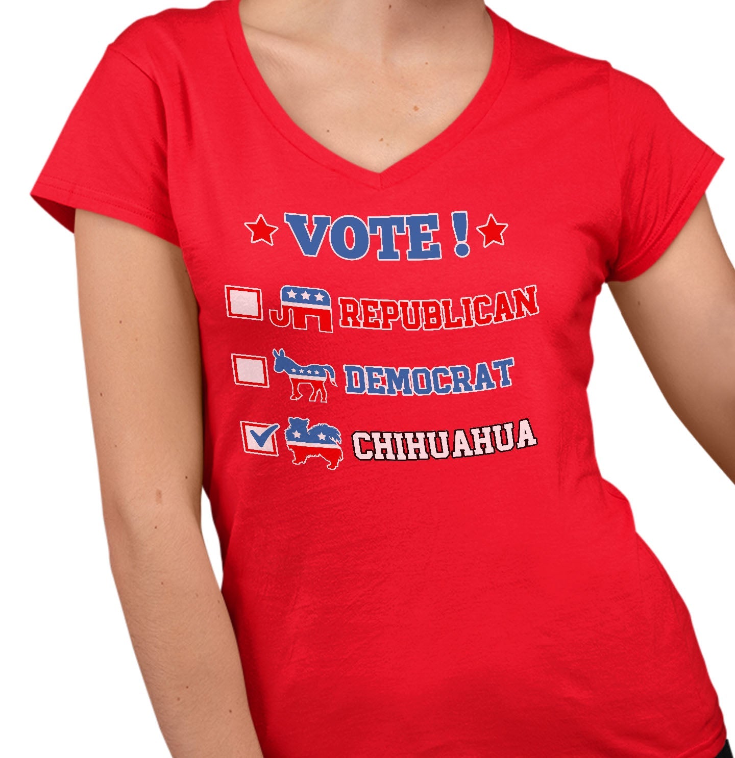 Vote for the Chihuahua (Long-Haired) - Women's V-Neck T-Shirt