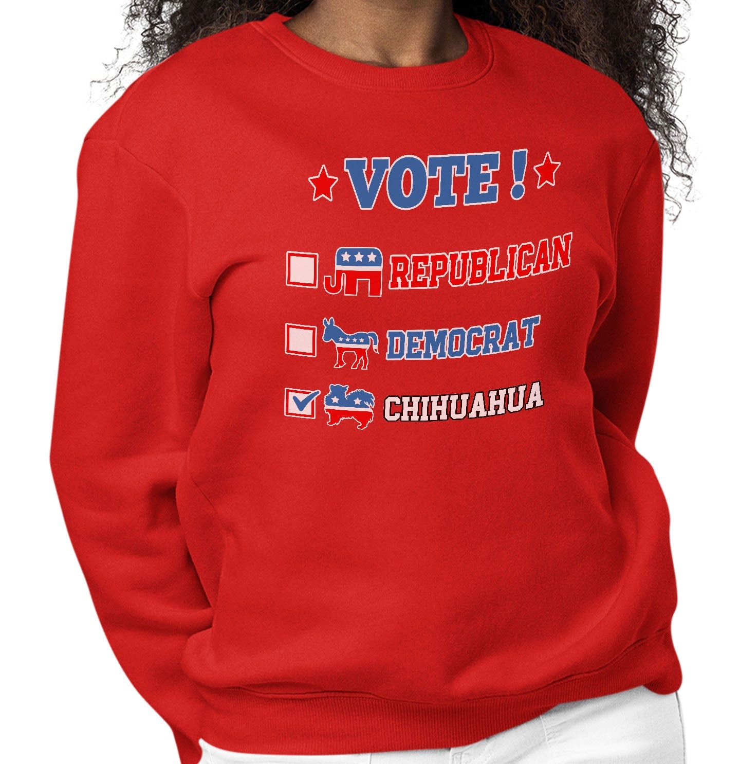 Vote for the Chihuahua (Long-Haired) - Adult Unisex Crewneck Sweatshirt