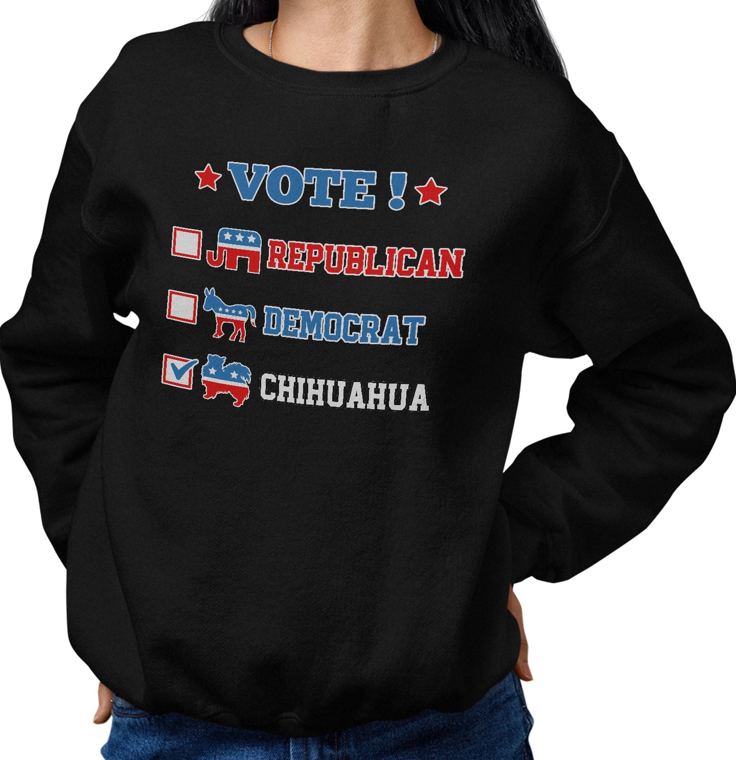 Vote for the Chihuahua (Long-Haired) - Adult Unisex Crewneck Sweatshirt