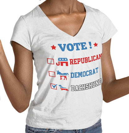 Vote for the Dachshund (Long-Haired) - Women's V-Neck T-Shirt