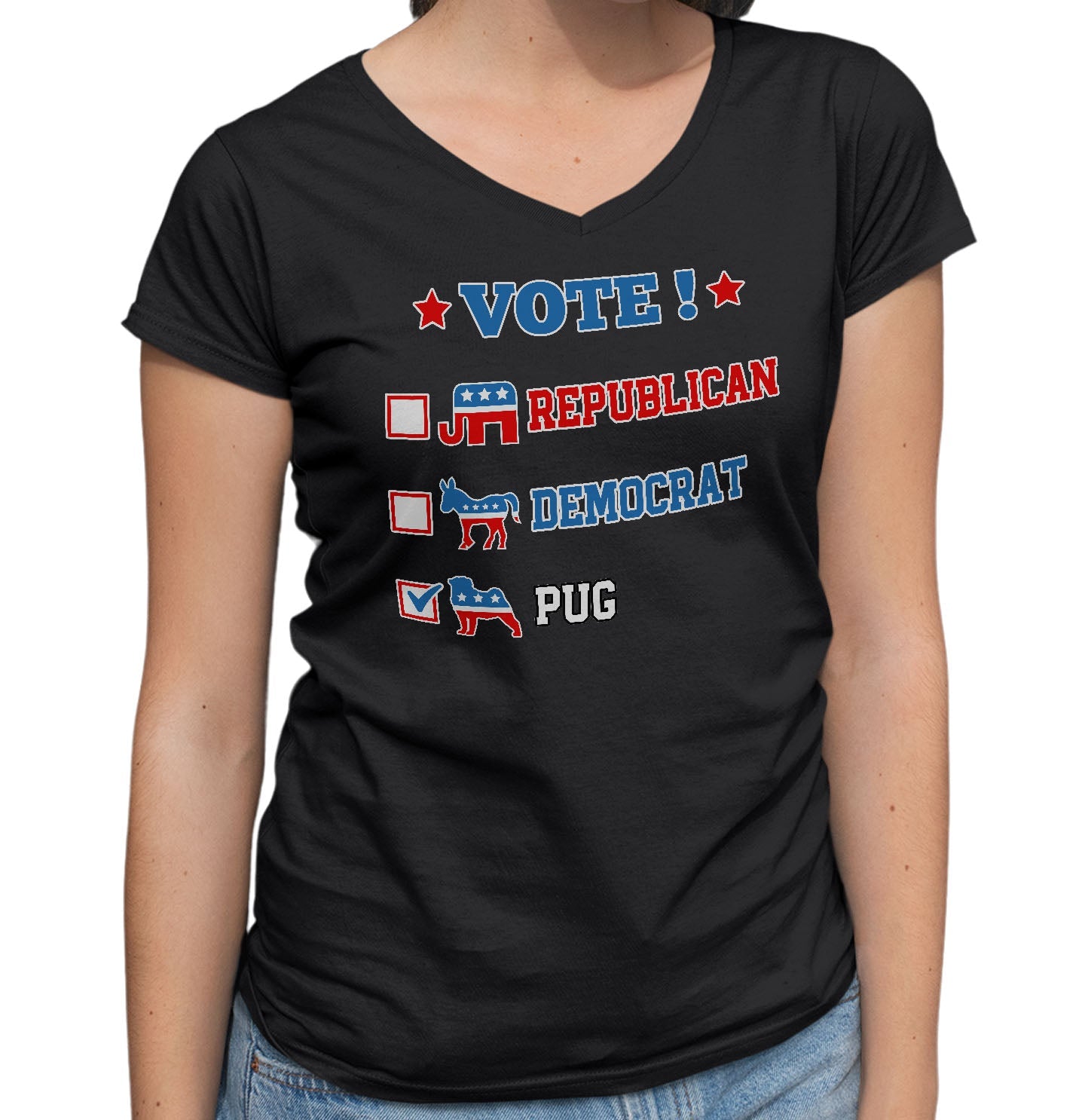 Vote for the Pug - Women's V-Neck T-Shirt