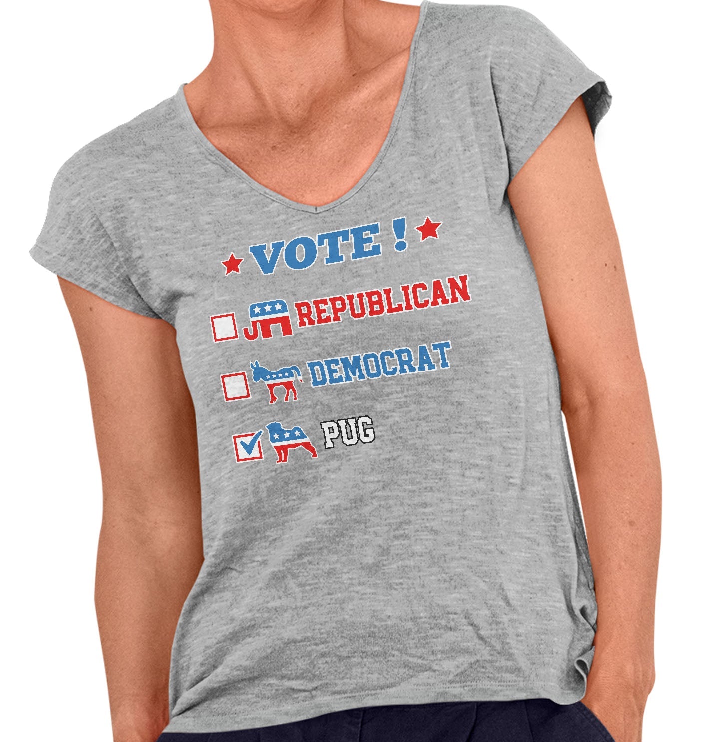 Vote for the Pug - Women's V-Neck T-Shirt