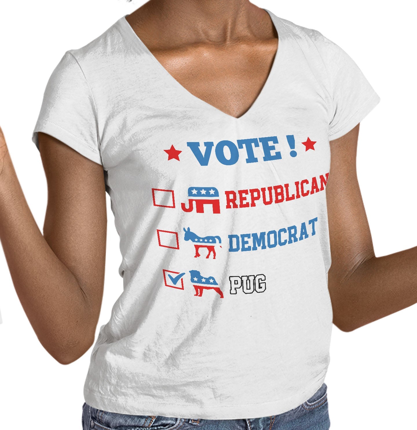 Vote for the Pug - Women's V-Neck T-Shirt