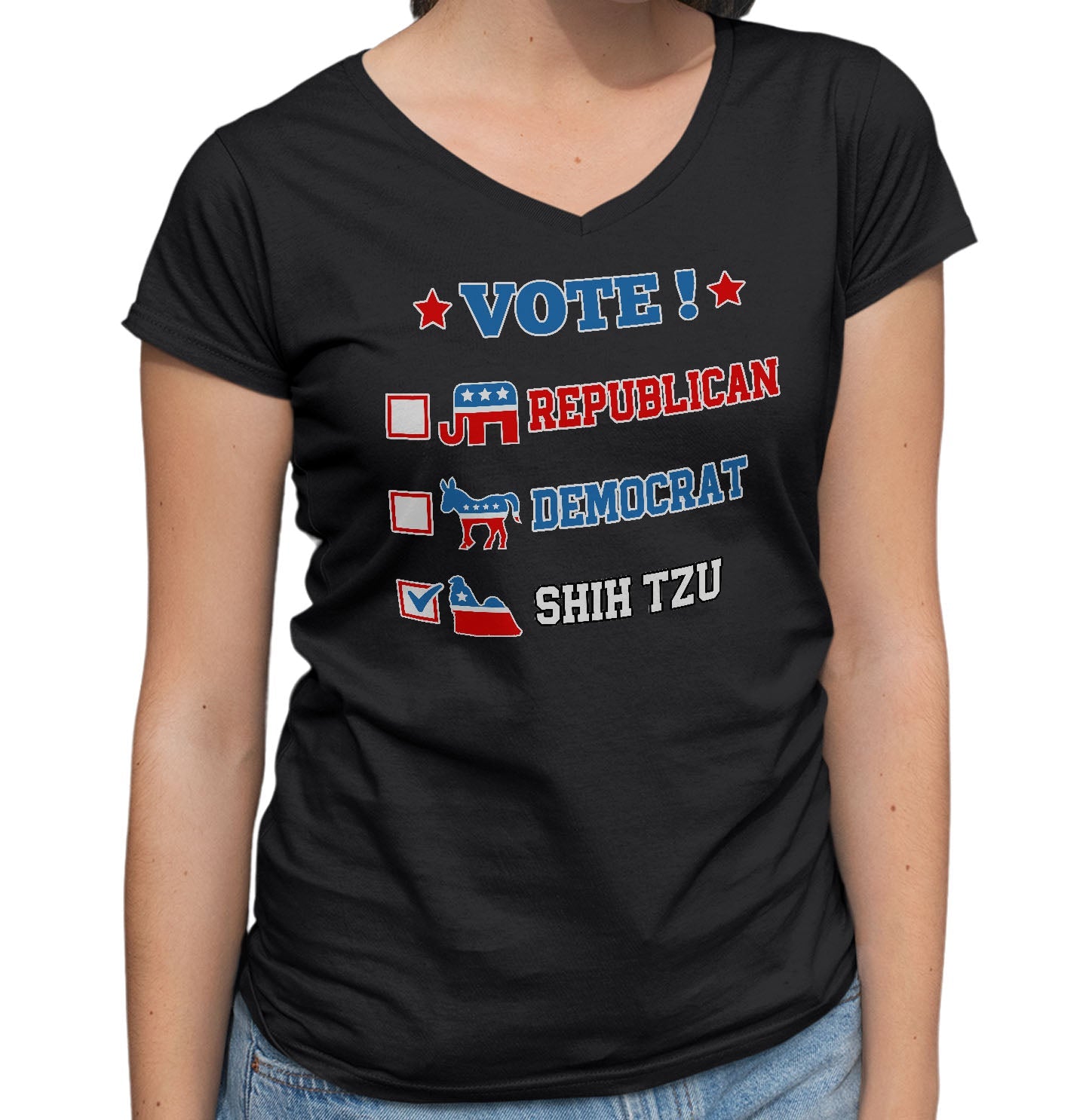 Vote for the Shih Tzu - Women's V-Neck T-Shirt
