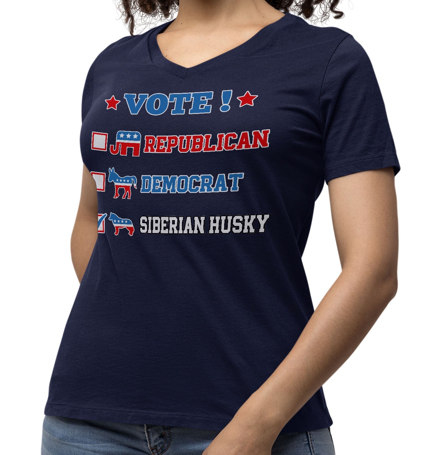 Vote for the Siberian Husky - Women's V-Neck T-Shirt