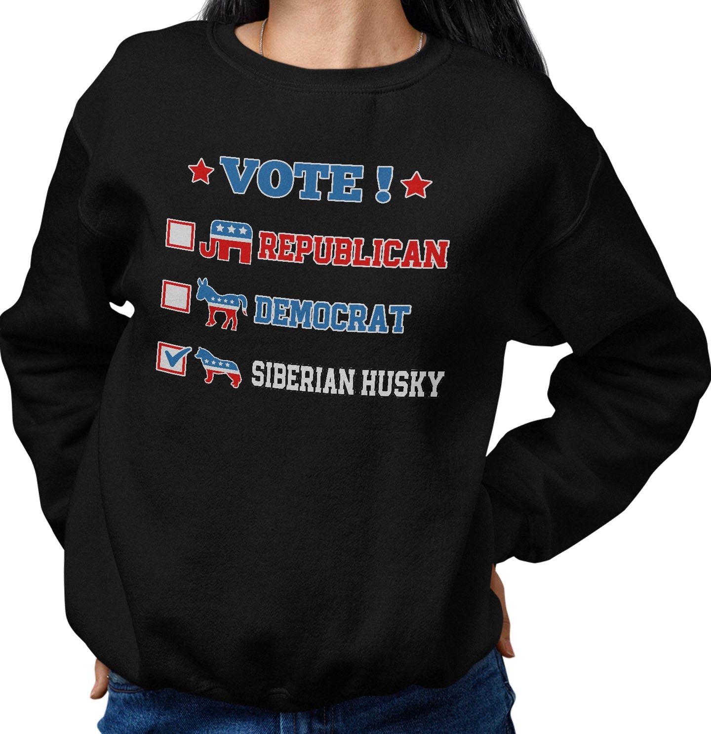 Vote for the Siberian Husky - Adult Unisex Crewneck Sweatshirt