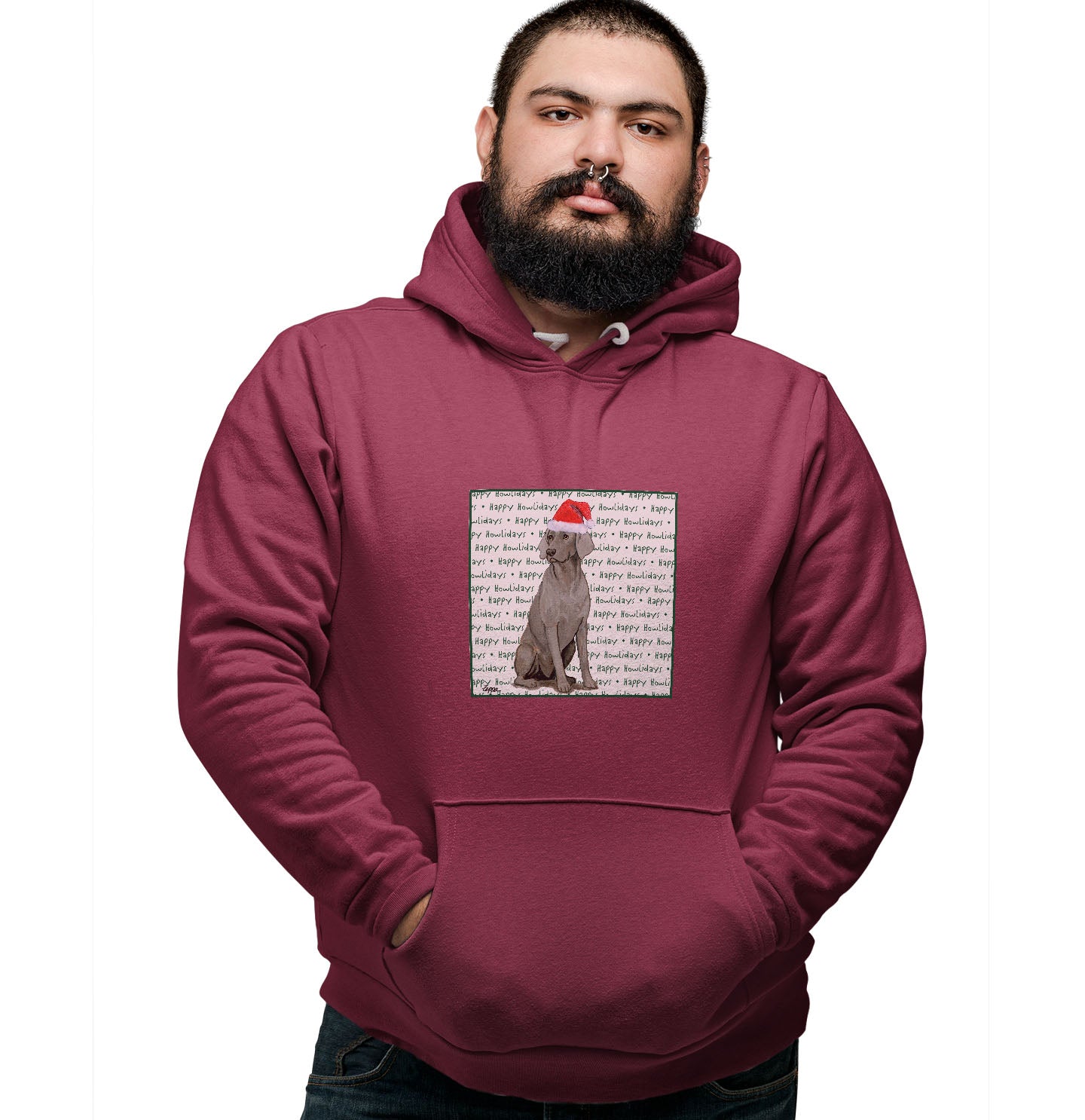 Weimaraner Happy Howlidays Text - Adult Unisex Hoodie Sweatshirt