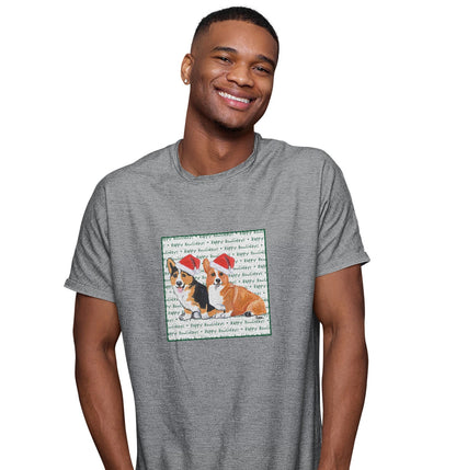Pembroke Welsh Corgi Pair Happy Howlidays Text - Adult Unisex T-Shirt