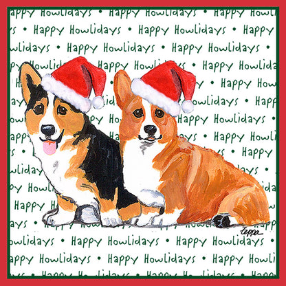 Pembroke Welsh Corgi Pair Happy Howlidays Text - Adult Unisex Long Sleeve T-Shirt