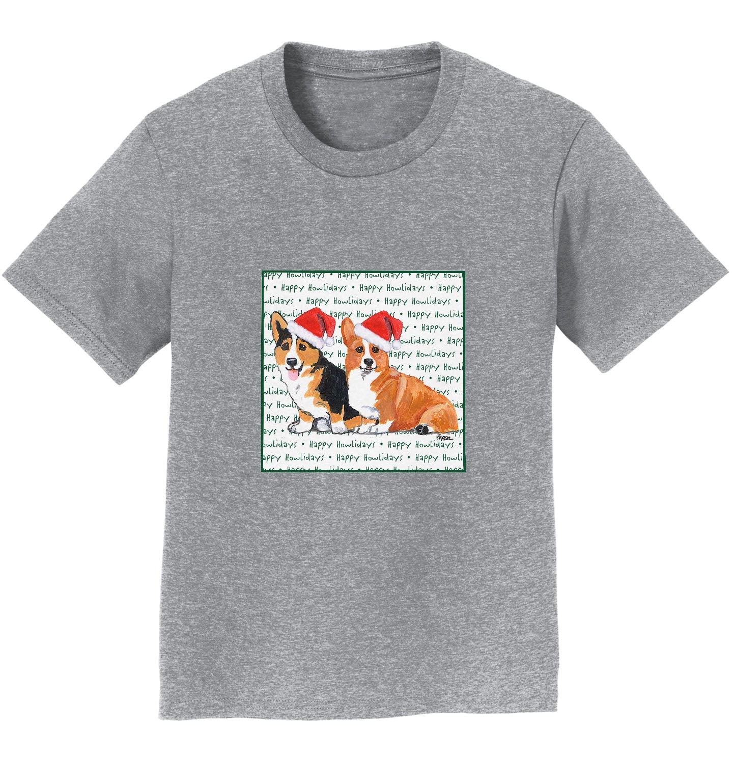 Pembroke Welsh Corgi Pair Happy Howlidays Text - Kids' Unisex T-Shirt