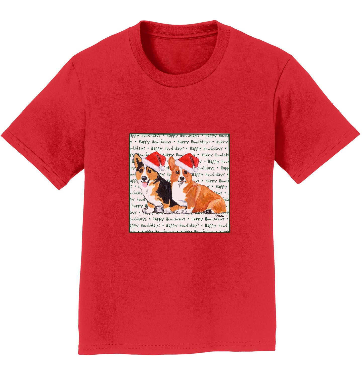 Pembroke Welsh Corgi Pair Happy Howlidays Text - Kids' Unisex T-Shirt
