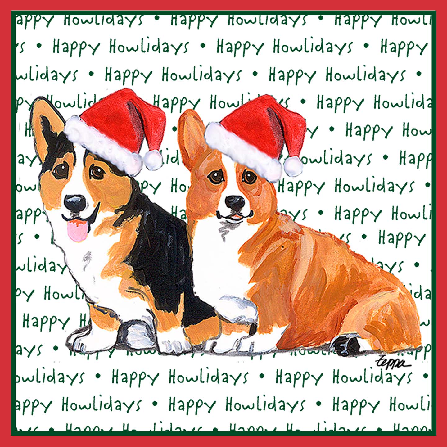 Pembroke Welsh Corgi Pair Happy Howlidays Text - Kids' Unisex T-Shirt