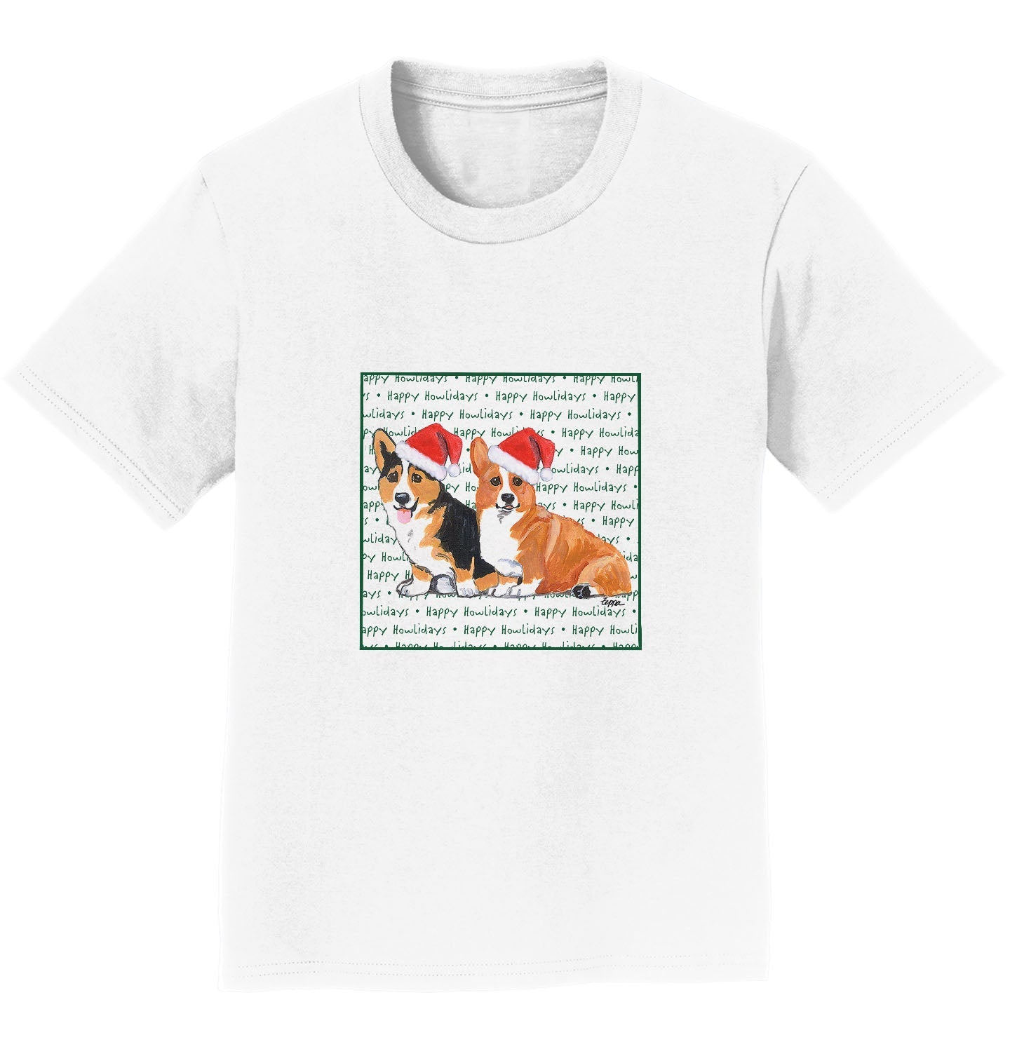 Pembroke Welsh Corgi Pair Happy Howlidays Text - Kids' Unisex T-Shirt
