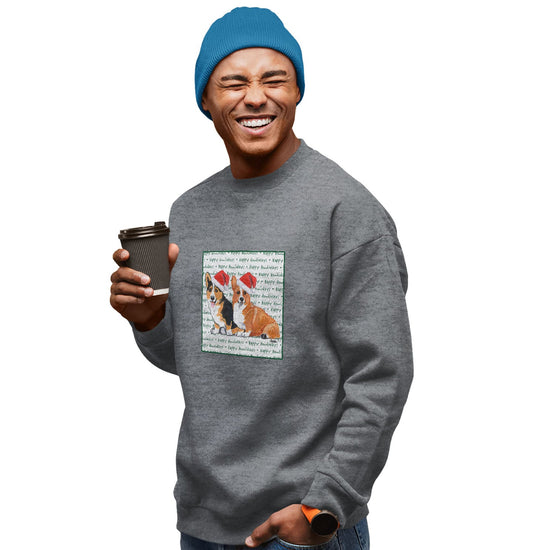 Pembroke Welsh Corgi Pair Happy Howlidays Text - Adult Unisex Crewneck Sweatshirt