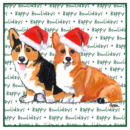 Pembroke Welsh Corgi Pair Happy Howlidays Text - Adult Unisex Hoodie Sweatshirt
