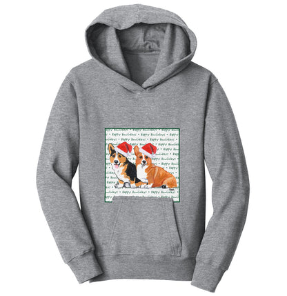 Pembroke Welsh Corgi Pair Happy Howlidays Text - Kids' Unisex Hoodie Sweatshirt