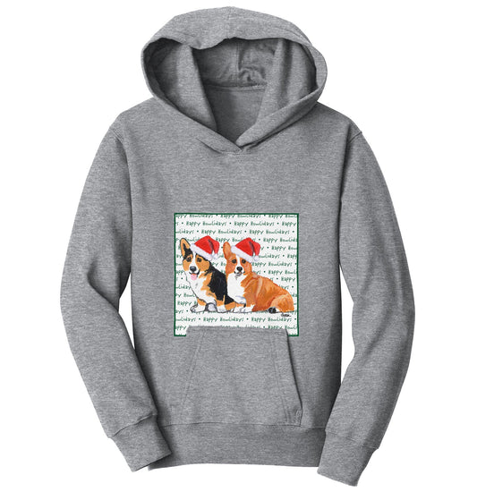Pembroke Welsh Corgi Pair Happy Howlidays Text - Kids' Unisex Hoodie Sweatshirt