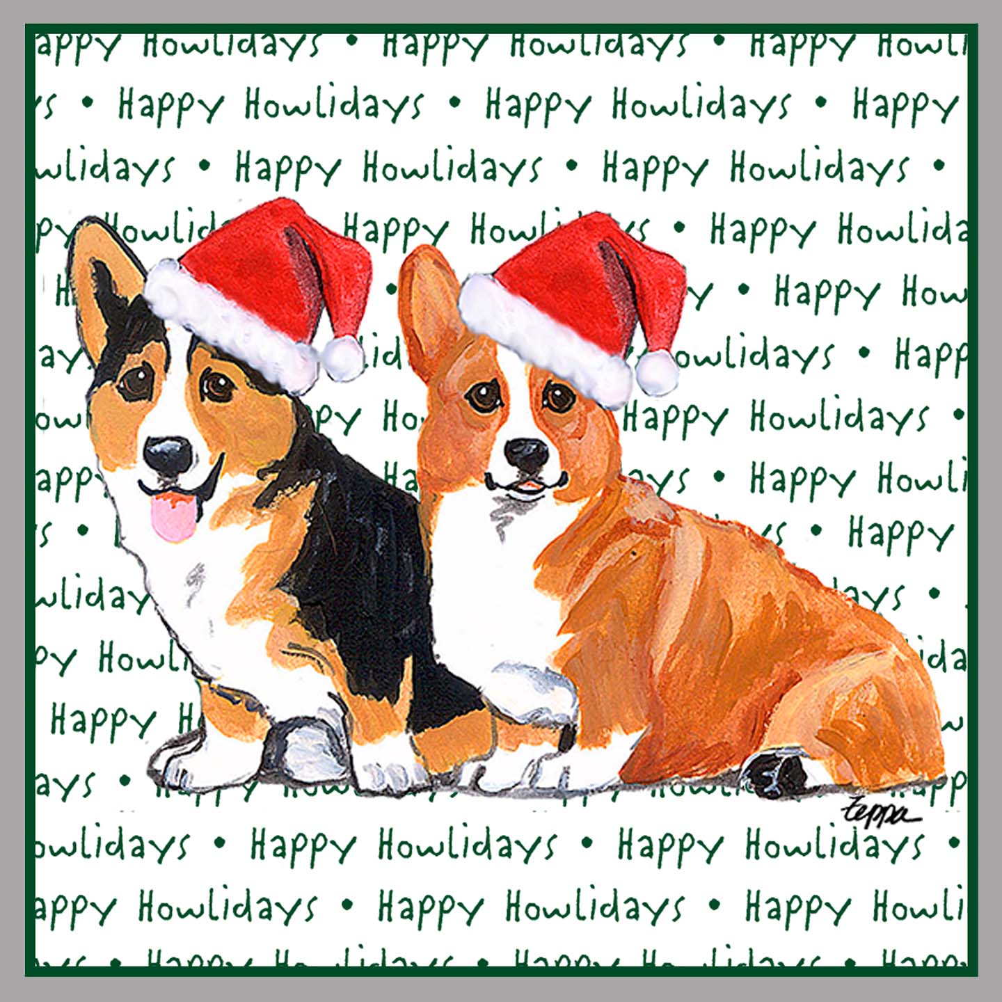 Pembroke Welsh Corgi Pair Happy Howlidays Text - Kids' Unisex Hoodie Sweatshirt