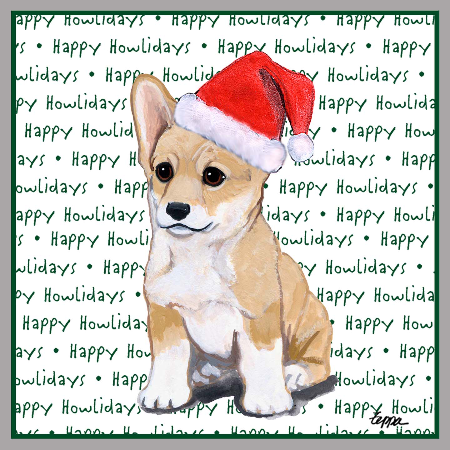 Pembroke Welsh Corgi Puppy Happy Howlidays Text - Women's V-Neck Long Sleeve T-Shirt