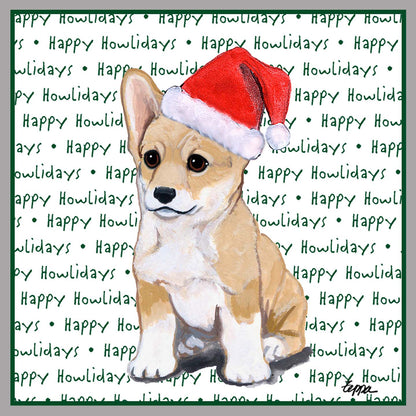 Pembroke Welsh Corgi Puppy Happy Howlidays Text - Women's V-Neck Long Sleeve T-Shirt