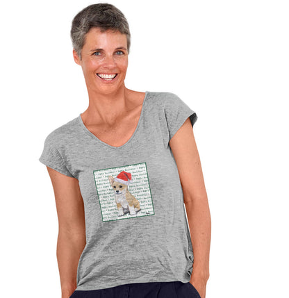 Pembroke Welsh Corgi Puppy Happy Howlidays Text - Women's V-Neck T-Shirt