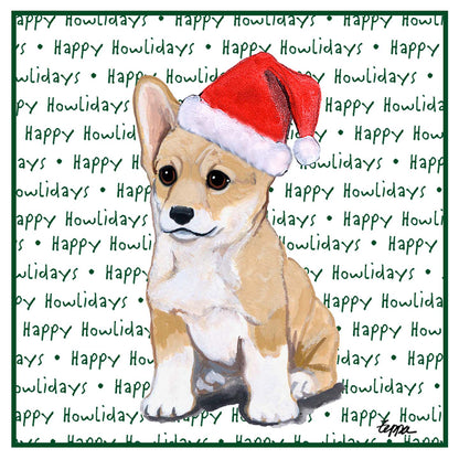 Pembroke Welsh Corgi Puppy Happy Howlidays Text - Women's V-Neck T-Shirt