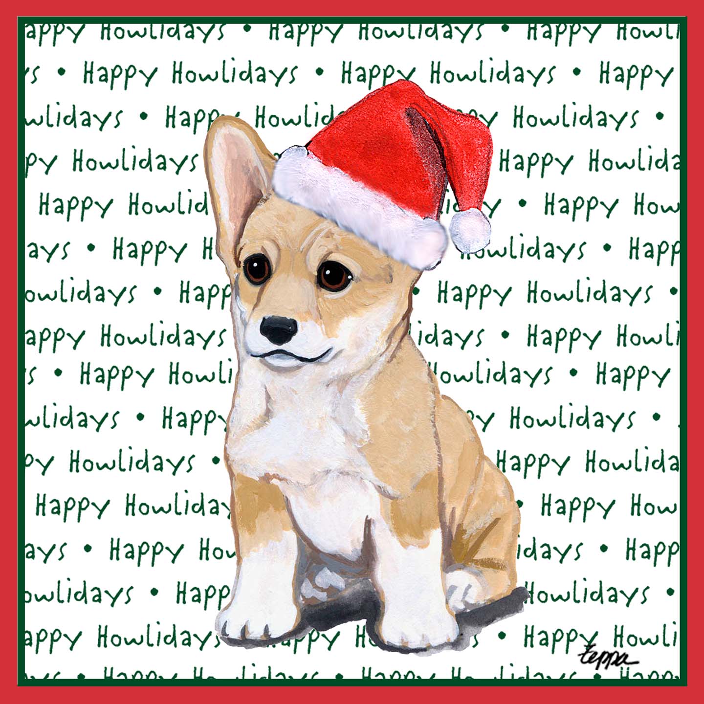 Pembroke Welsh Corgi Puppy Happy Howlidays Text - Adult Unisex T-Shirt