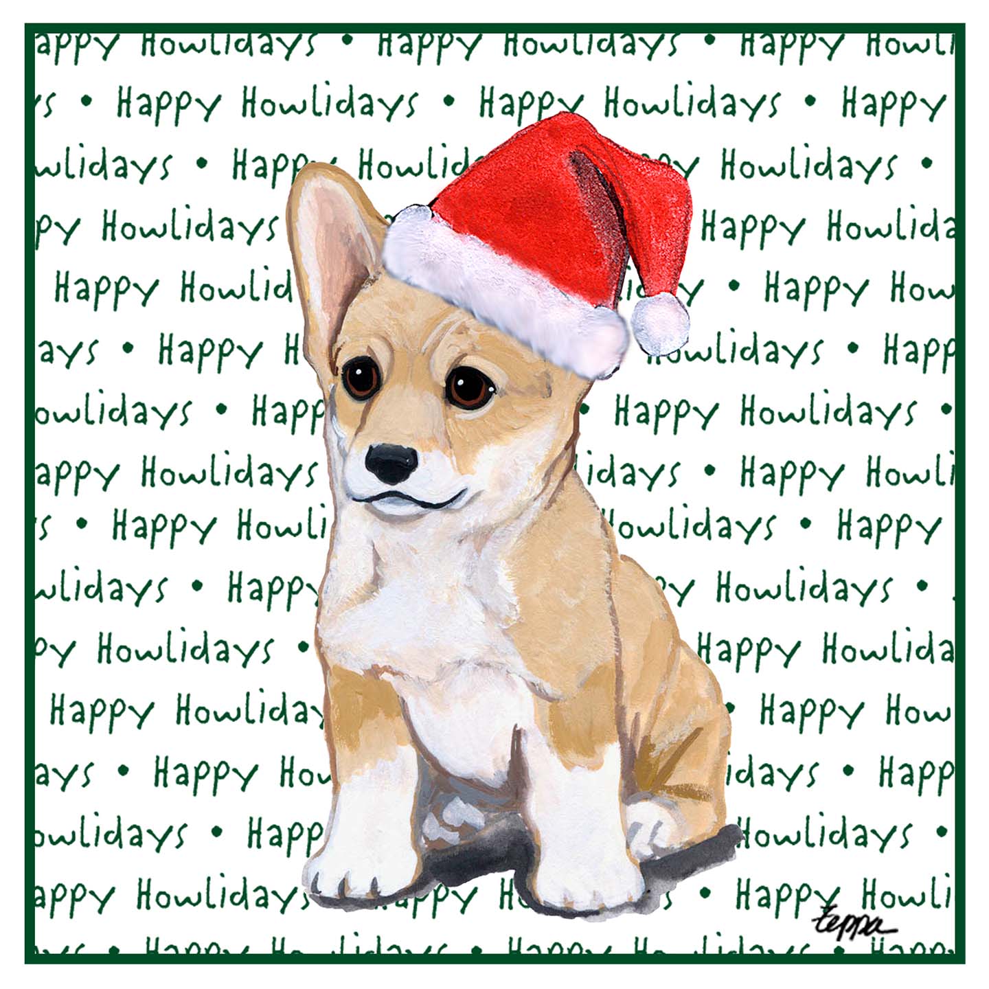 Pembroke Welsh Corgi Puppy Happy Howlidays Text - Adult Unisex Hoodie Sweatshirt