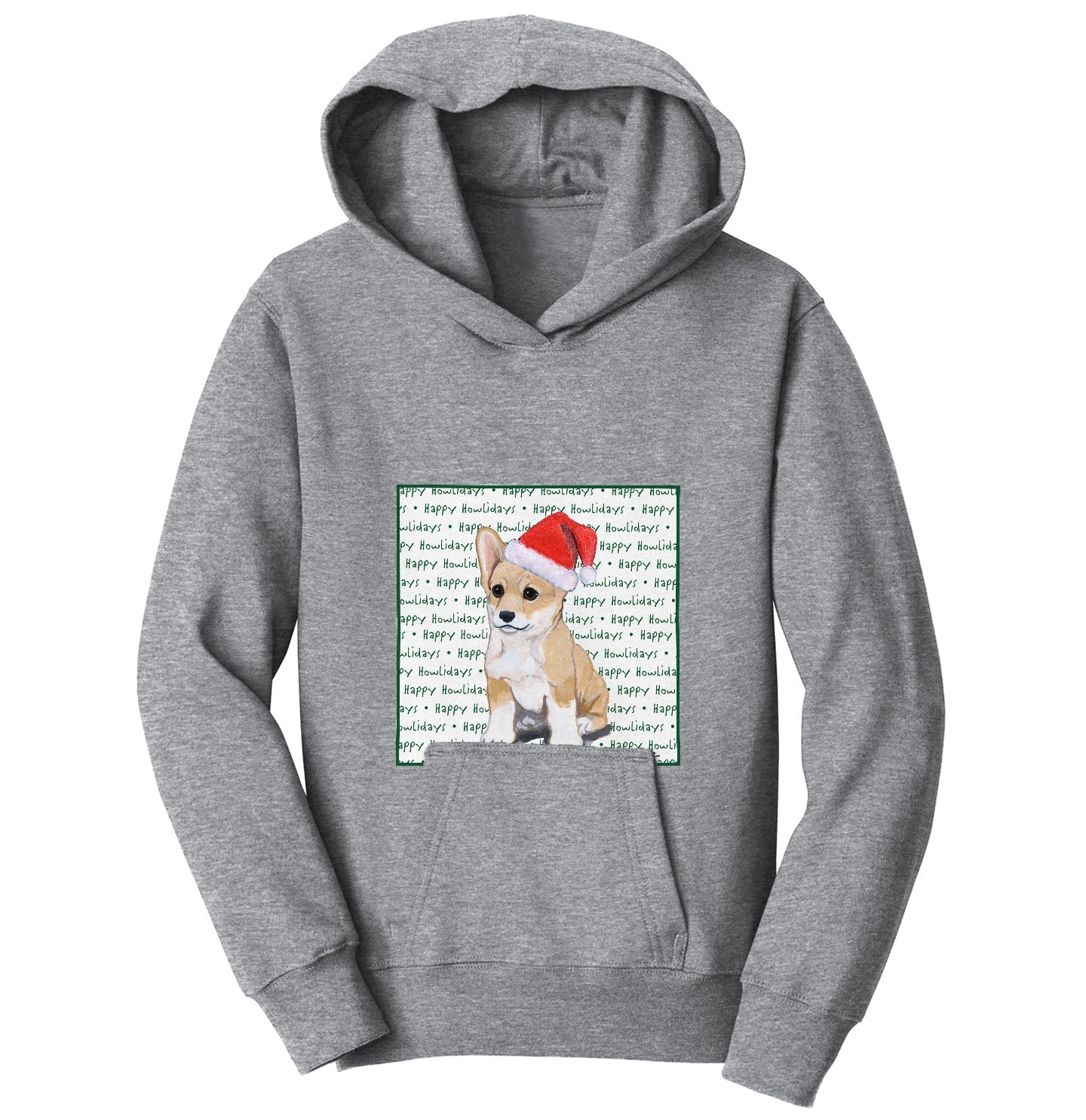 Pembroke Welsh Corgi Puppy Happy Howlidays Text - Kids' Unisex Hoodie Sweatshirt