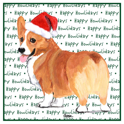 Pembroke Welsh Corgi (Red) Happy Howlidays Text - Women's V-Neck T-Shirt