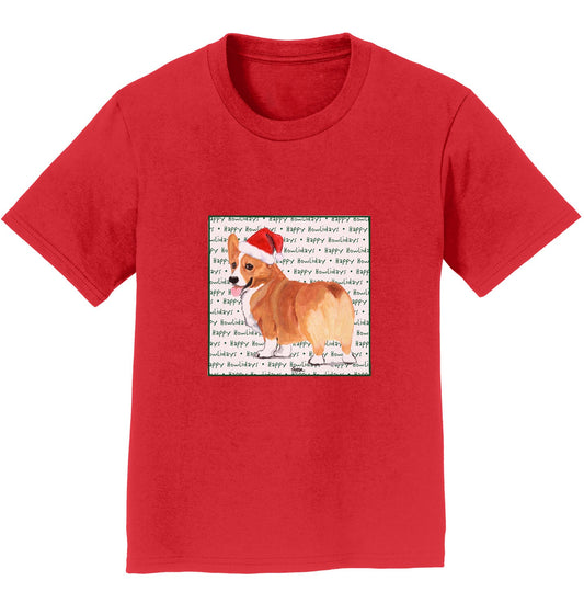 Pembroke Welsh Corgi (Red) Happy Howlidays Text - Kids' Unisex T-Shirt