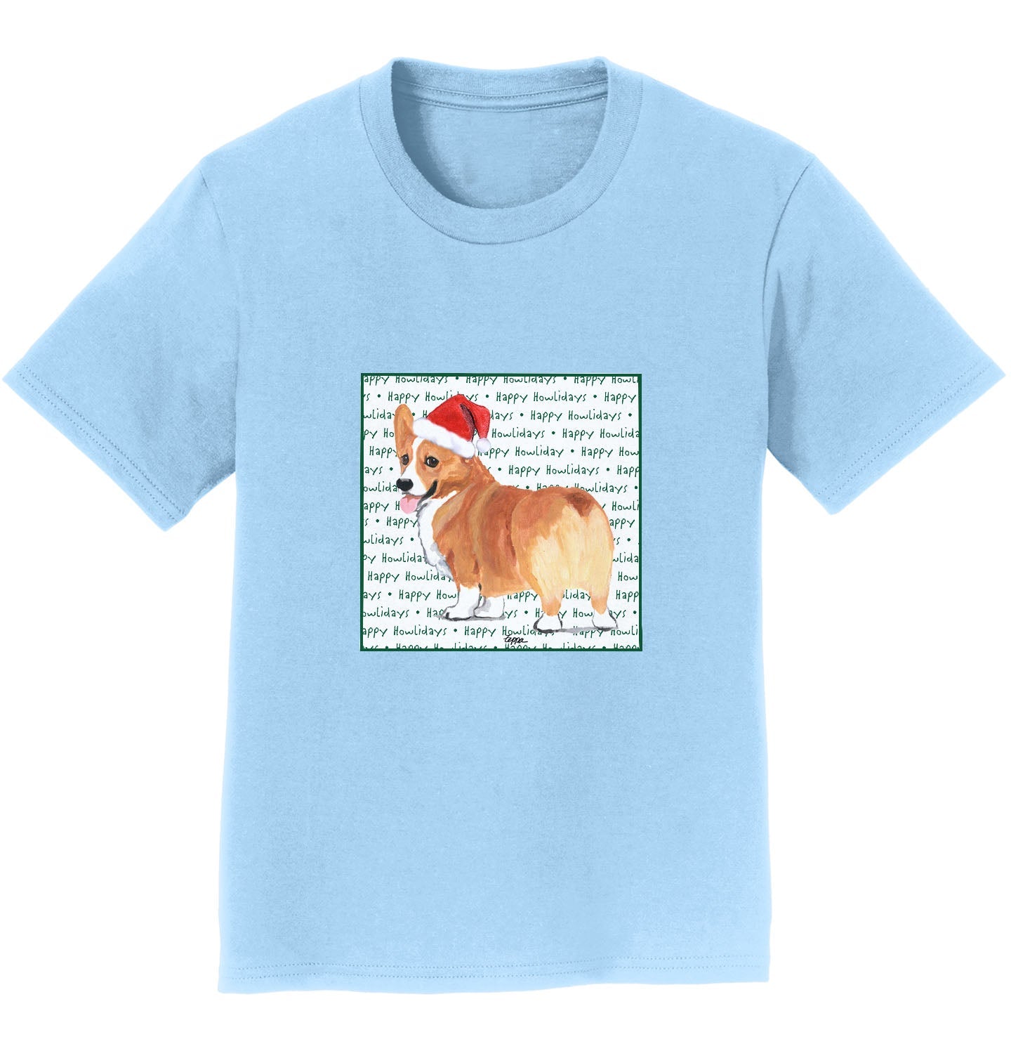 Pembroke Welsh Corgi (Red) Happy Howlidays Text - Kids' Unisex T-Shirt