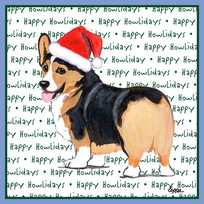 Pembroke Welsh Corgi (Tri-Color) Happy Howlidays Text - Women's Tri-Blend T-Shirt
