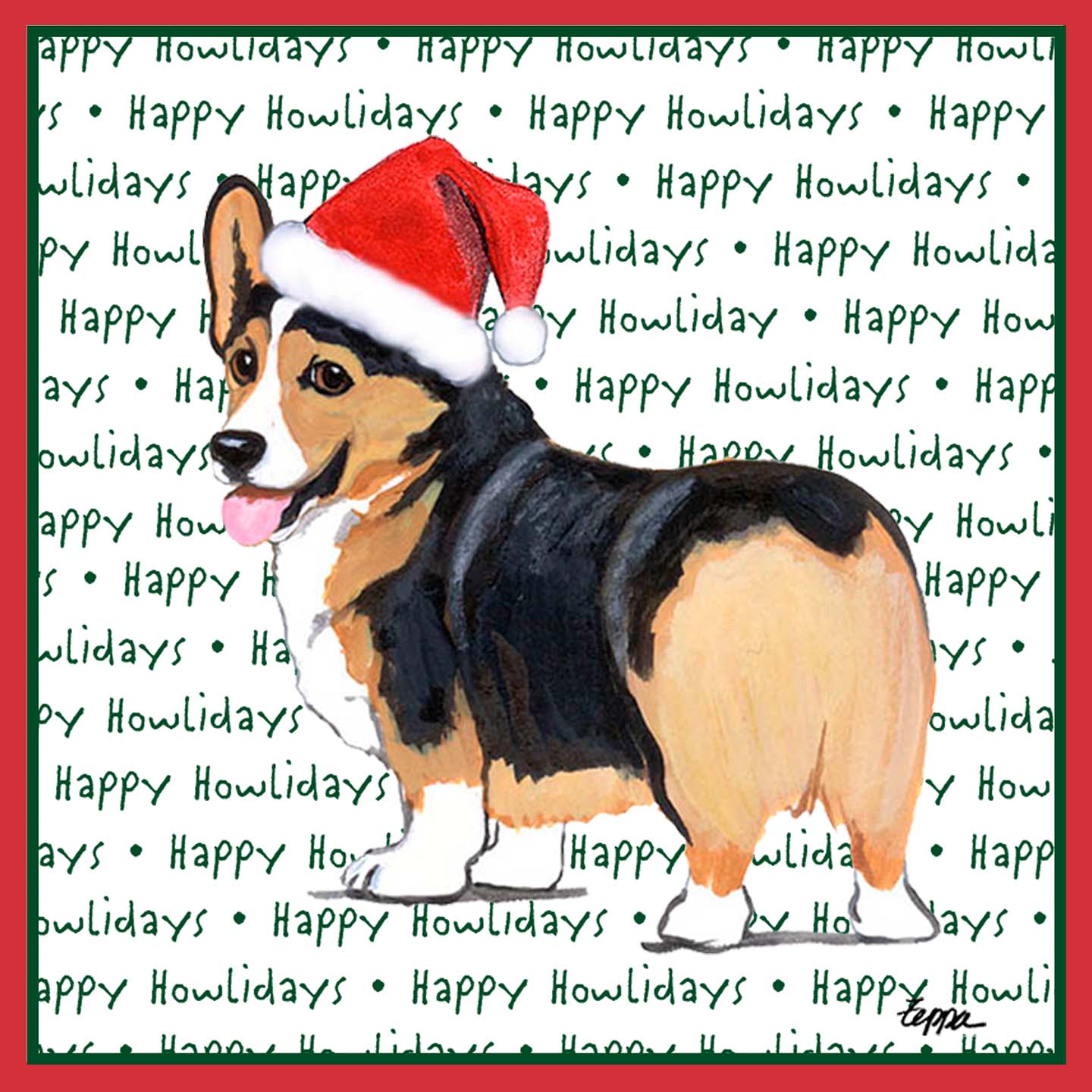 Pembroke Welsh Corgi (Tri-Color) Happy Howlidays Text - Adult Unisex Long Sleeve T-Shirt