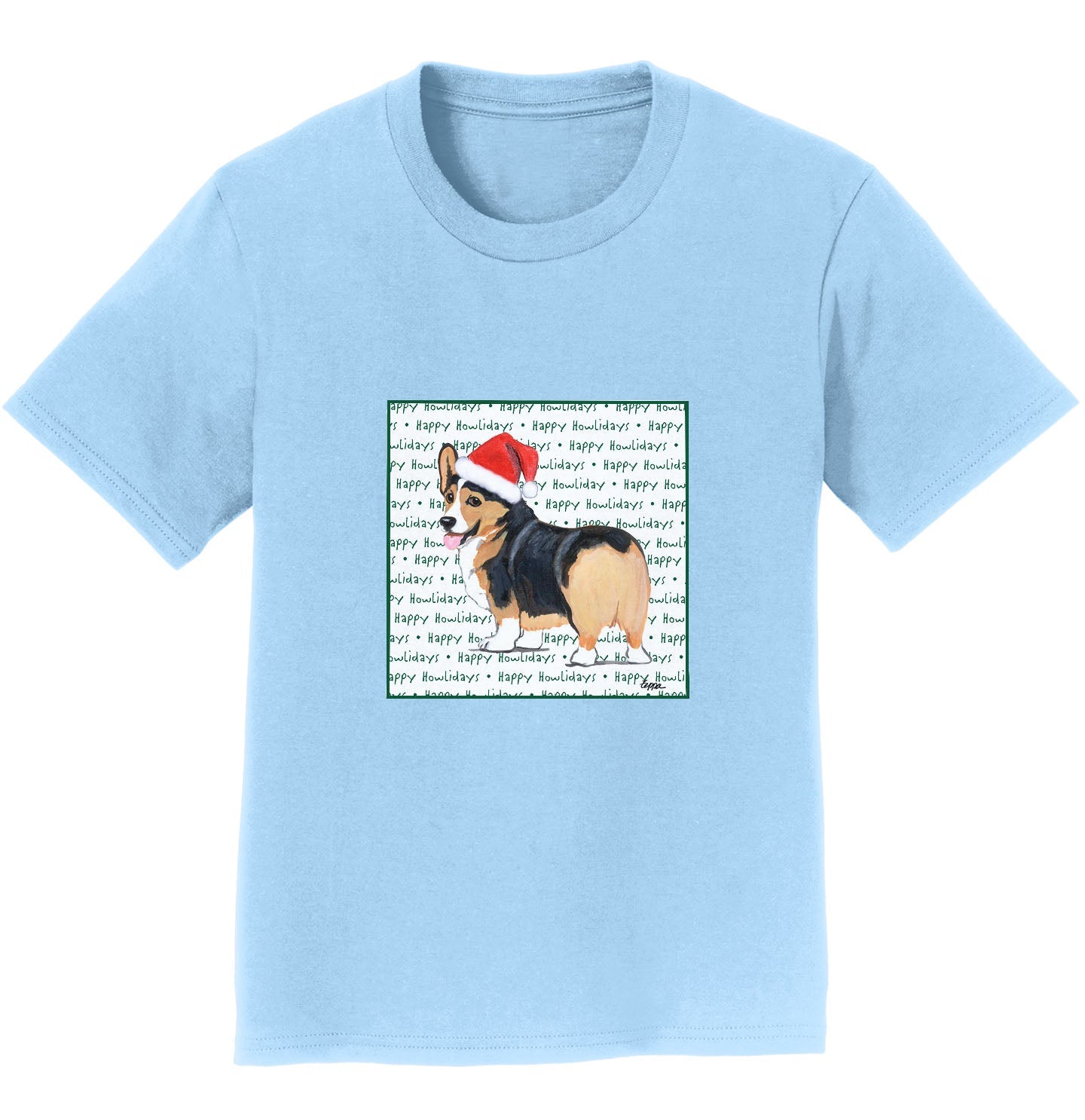 Pembroke Welsh Corgi (Tri-Color) Happy Howlidays Text - Kids' Unisex T-Shirt