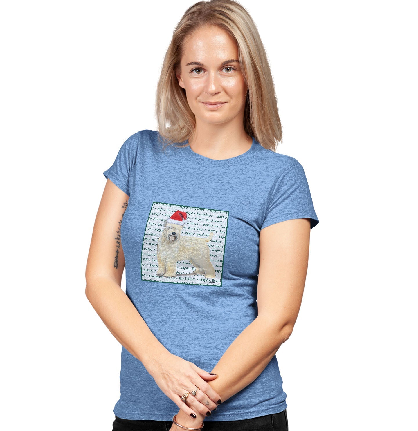 Soft Coated Wheaten Terrier Happy Howlidays Text - Women's Tri-Blend T-Shirt