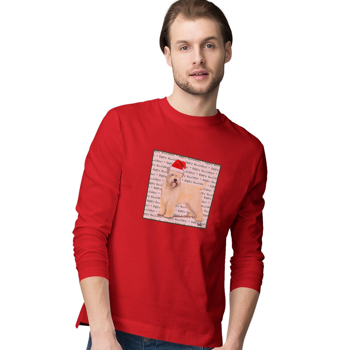 Soft Coated Wheaten Terrier Happy Howlidays Text - Adult Unisex Long Sleeve T-Shirt