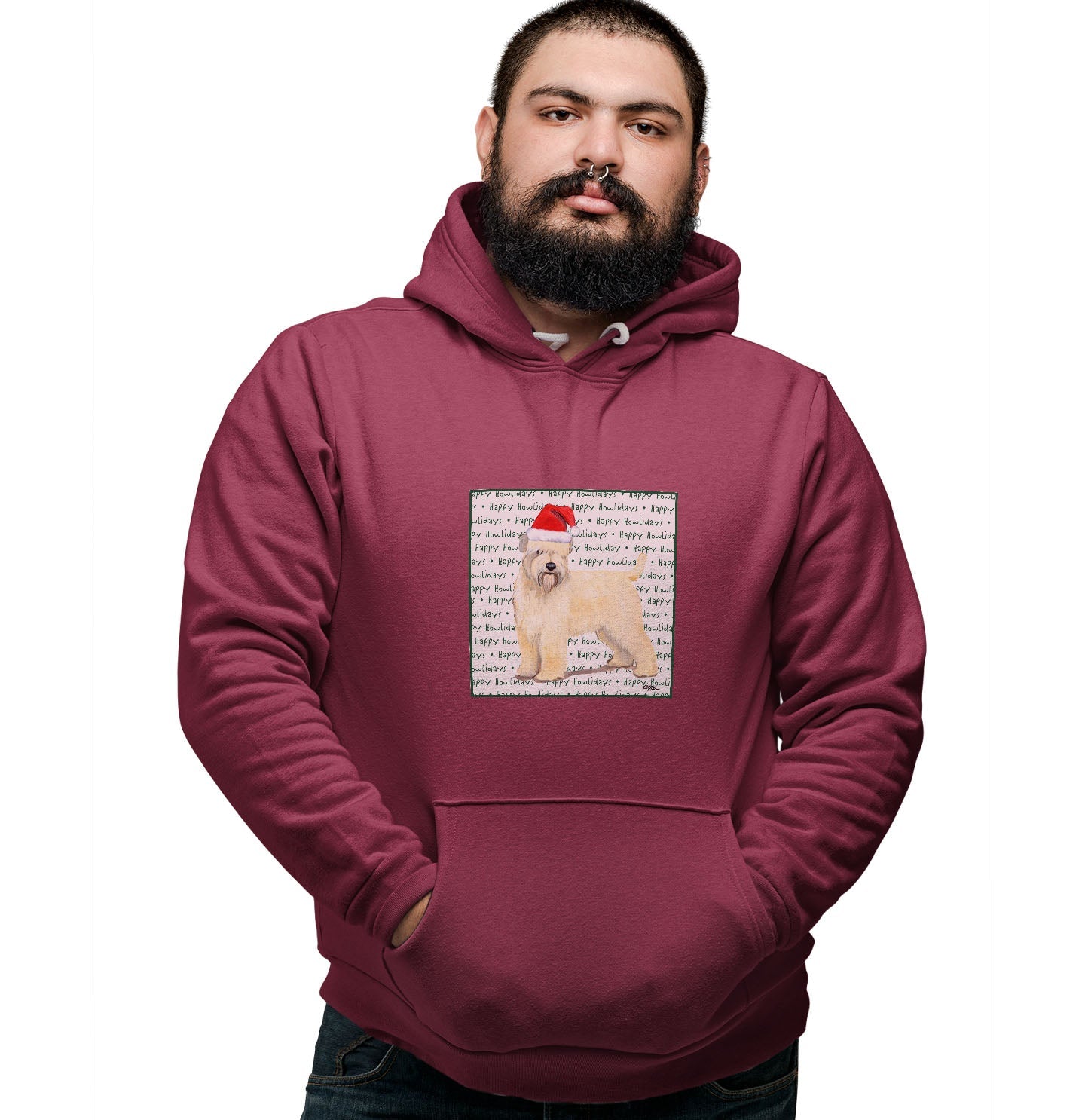 Soft Coated Wheaten Terrier Happy Howlidays Text - Adult Unisex Hoodie Sweatshirt