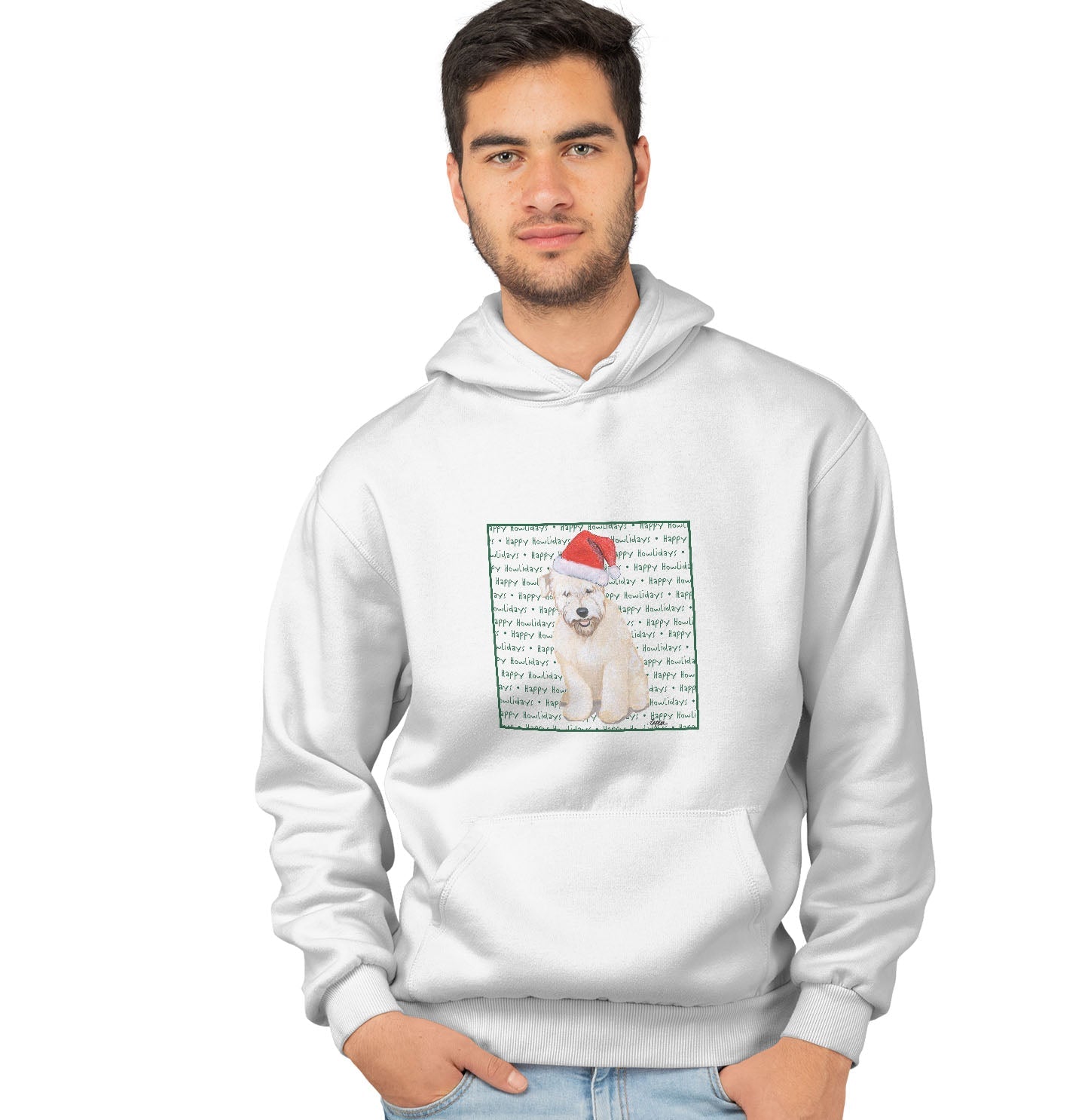 Soft Coated Wheaten Terrier Puppy Happy Howlidays Text - Adult Unisex Hoodie Sweatshirt