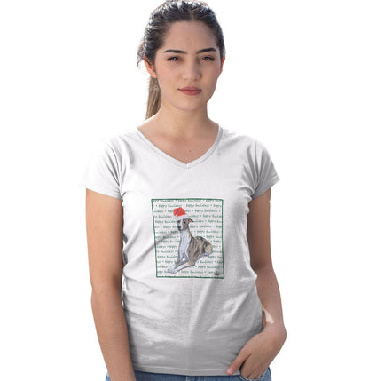 Whippet Happy Howlidays Text - Women's V-Neck T-Shirt