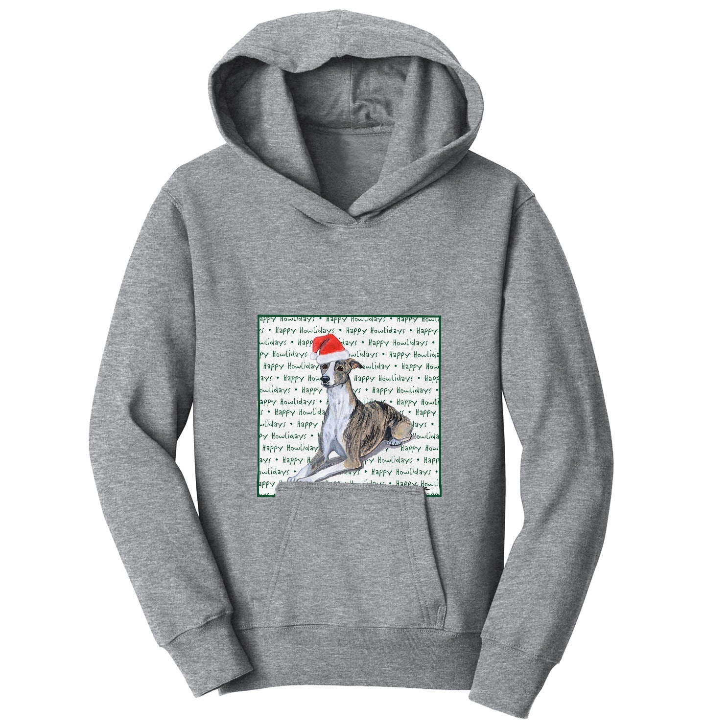 Whippet Happy Howlidays Text - Kids' Unisex Hoodie Sweatshirt