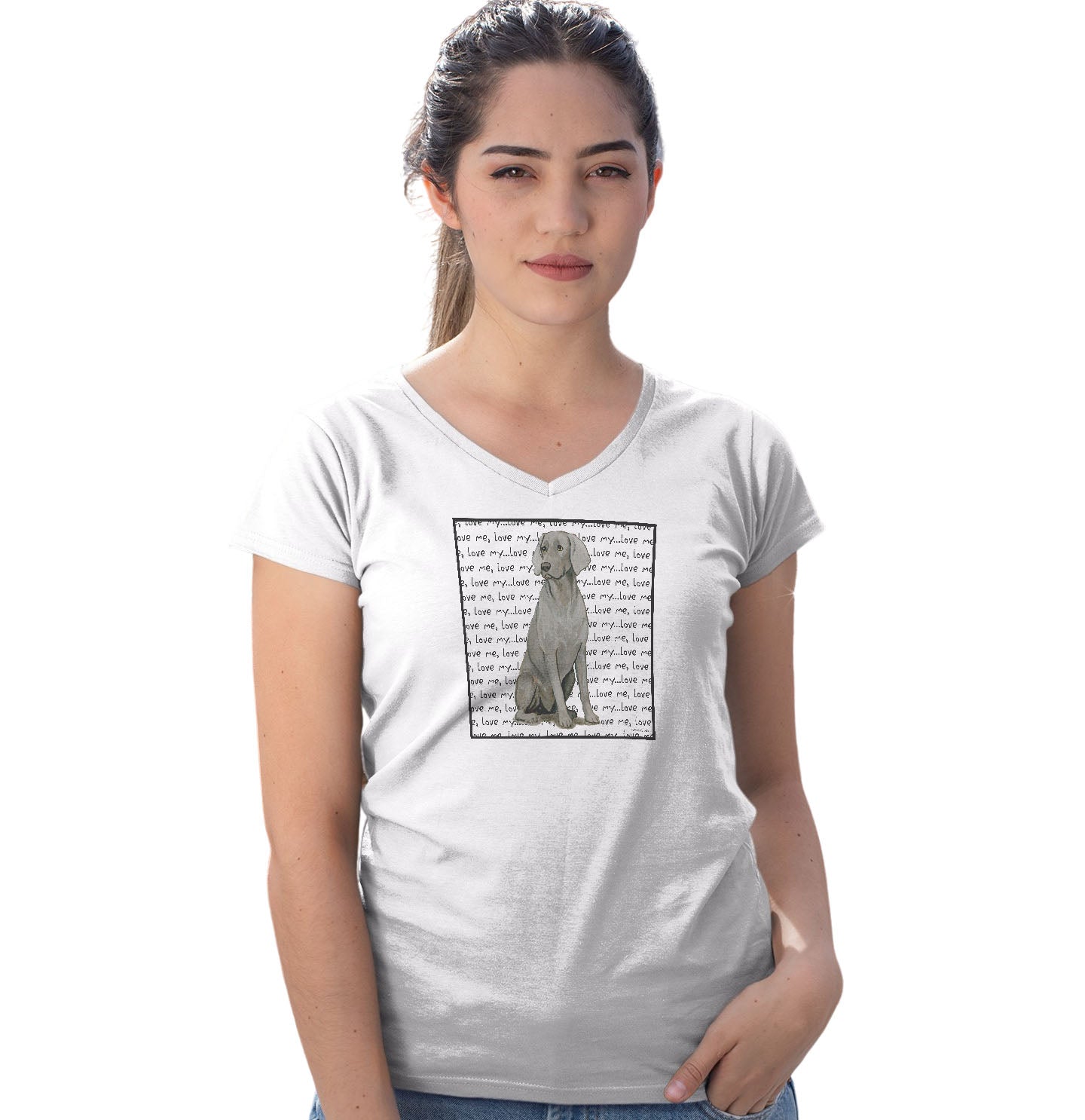 Weimaraner Love Text - Women's V-Neck T-Shirt