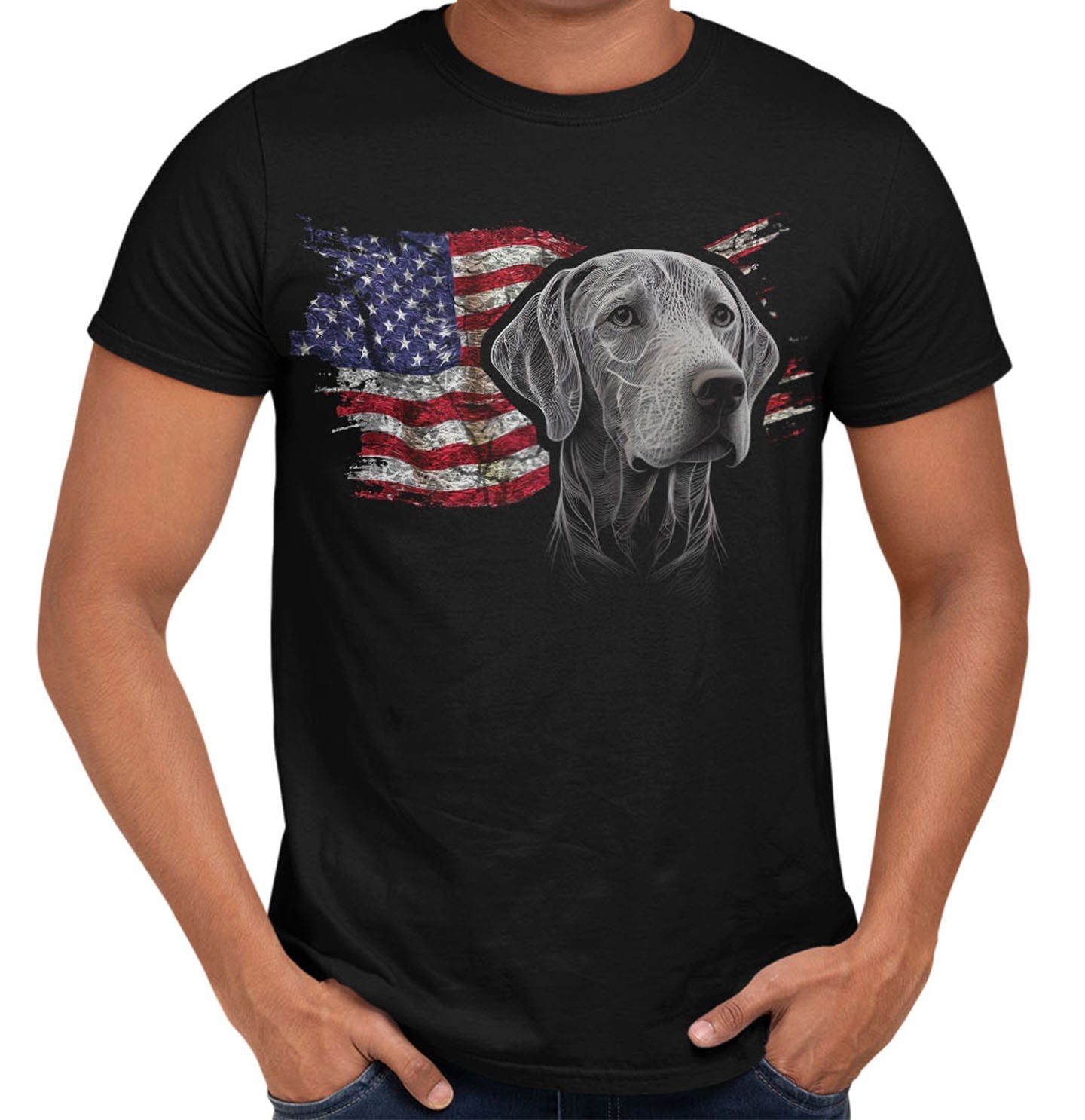 Patriotic Weimaraner American Flag - Adult Unisex T-Shirt