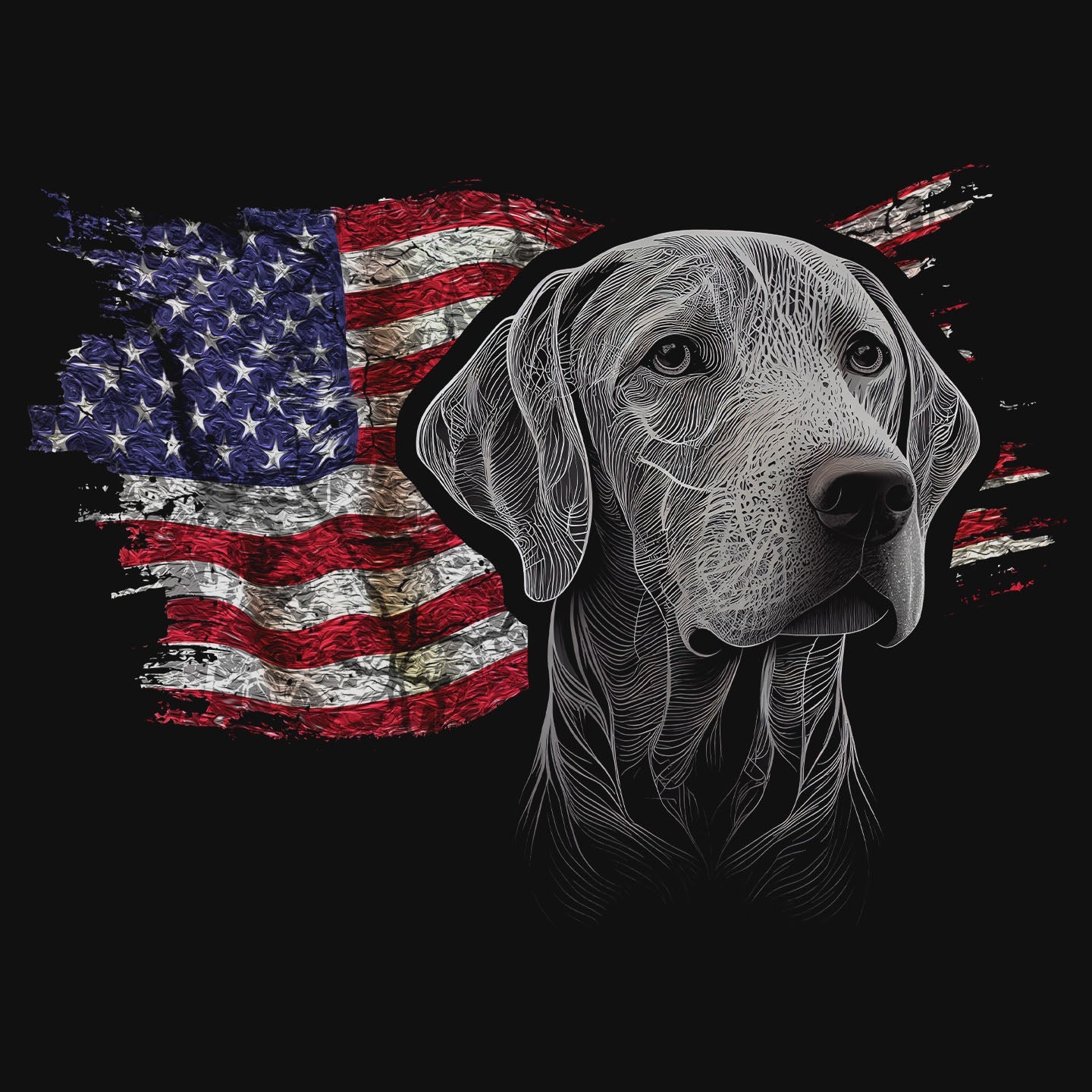 Patriotic Weimaraner American Flag - Adult Unisex T-Shirt