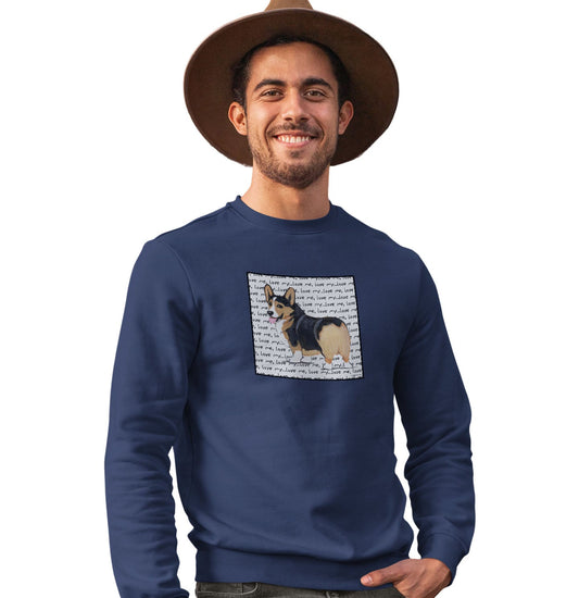 Tri Color Corgi Puppy Love Text - Adult Unisex Crewneck Sweatshirt